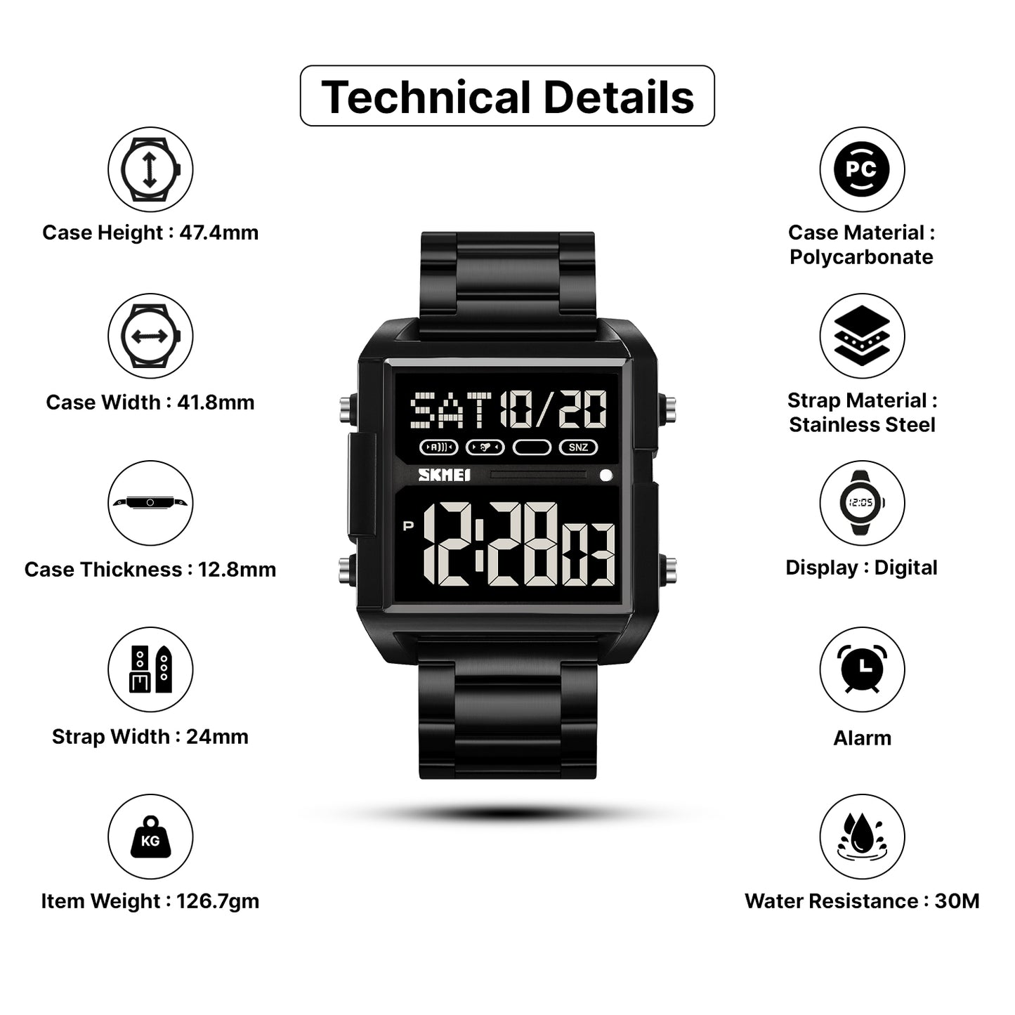 Skmei Digital Dial Stainless Steel Strap Watch for Men - 2299