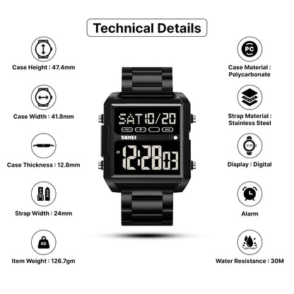 Skmei Digital Dial Stainless Steel Strap Watch for Men - 2299
