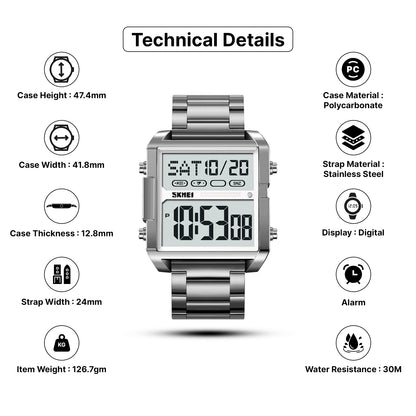 Skmei Digital Dial Stainless Steel Strap Watch for Men - 2299