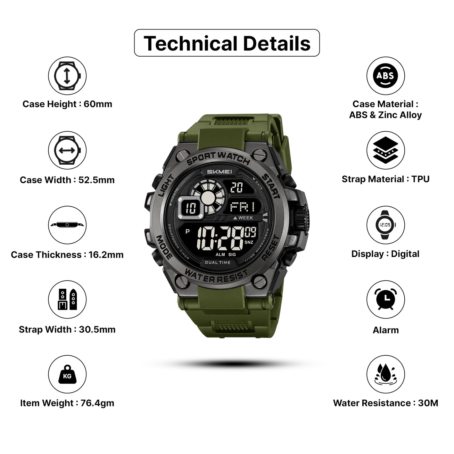 Skmei Digital Dial TPU Strap Watch for Men - 2318