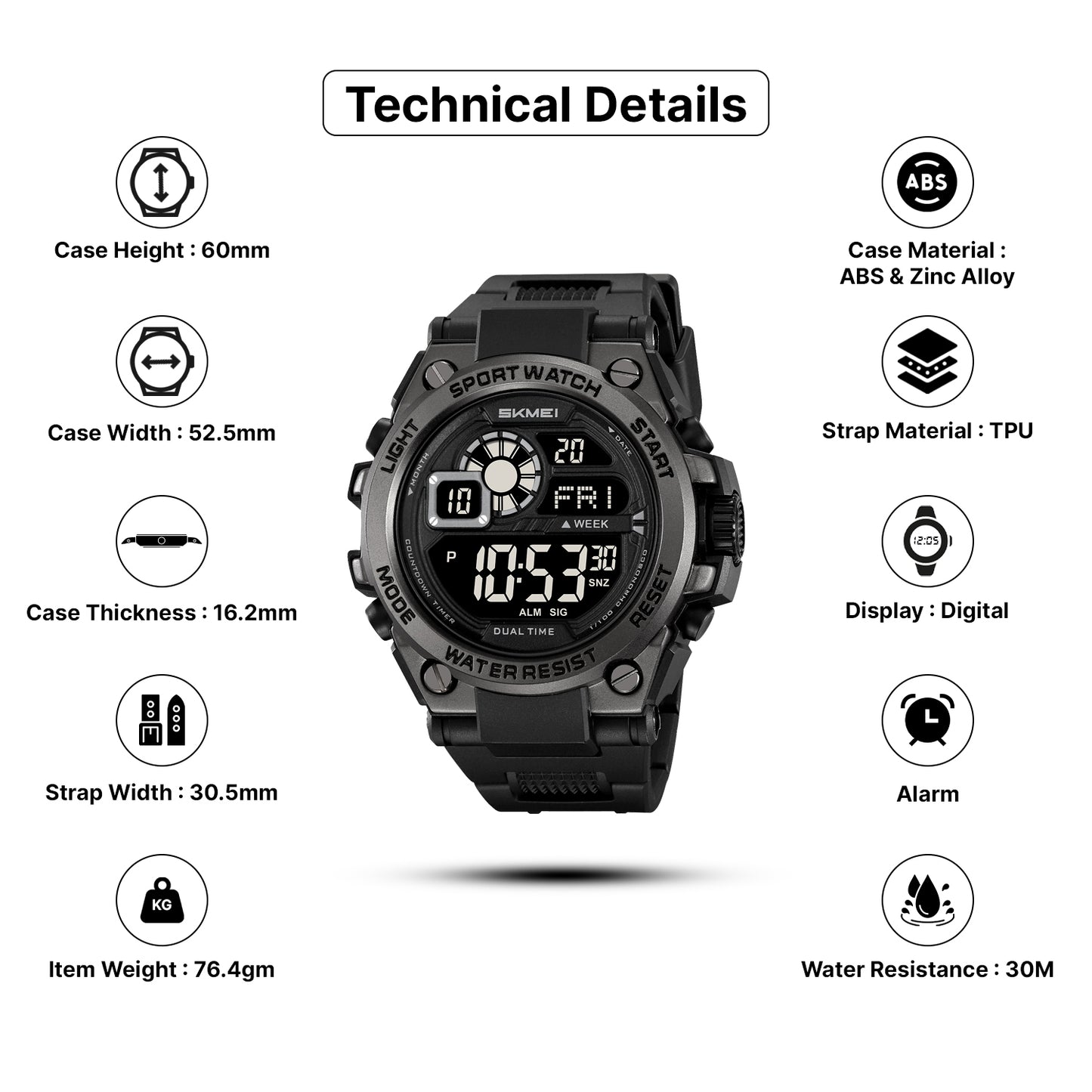 Skmei Digital Dial TPU Strap Watch for Men - 2318
