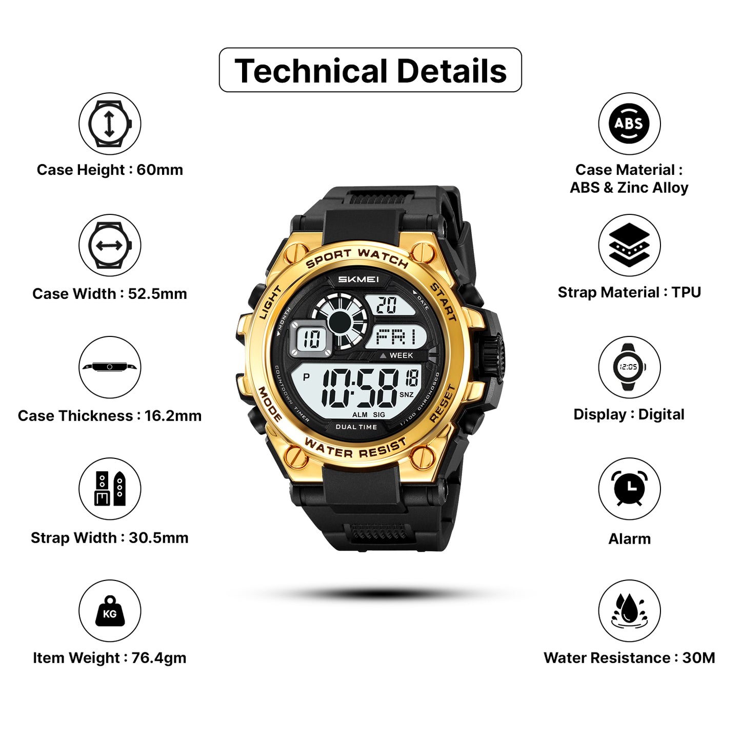 Skmei Digital Dial TPU Strap Watch for Men - 2318