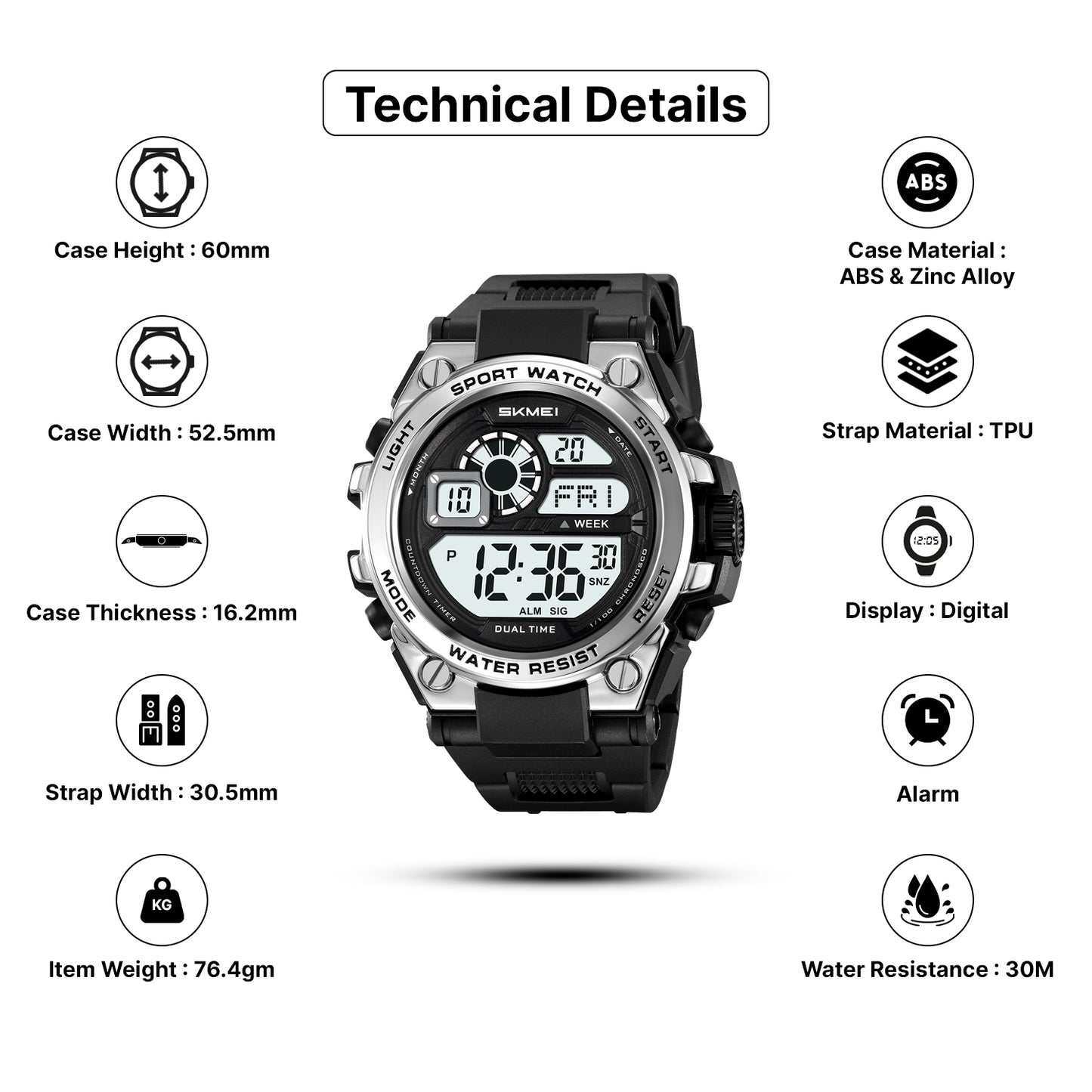 Skmei Digital Dial TPU Strap Watch for Men - 2318