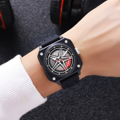 Men's Spinning Car Wheel Watch Rubber Band - 2362