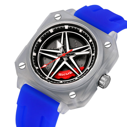 Men's Spinning Car Wheel Watch Rubber Band - 2362