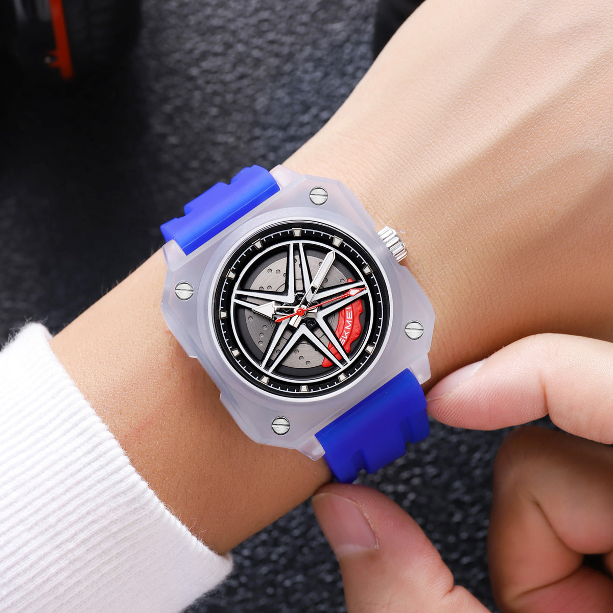 Men's Spinning Car Wheel Watch Rubber Band - 2362