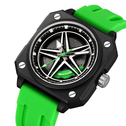 Men's Spinning Car Wheel Watch Rubber Band - 2362