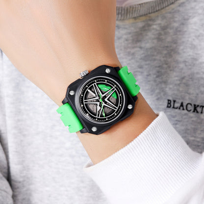 Men's Spinning Car Wheel Watch Rubber Band - 2362