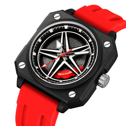 Men's Spinning Car Wheel Watch Rubber Band - 2362