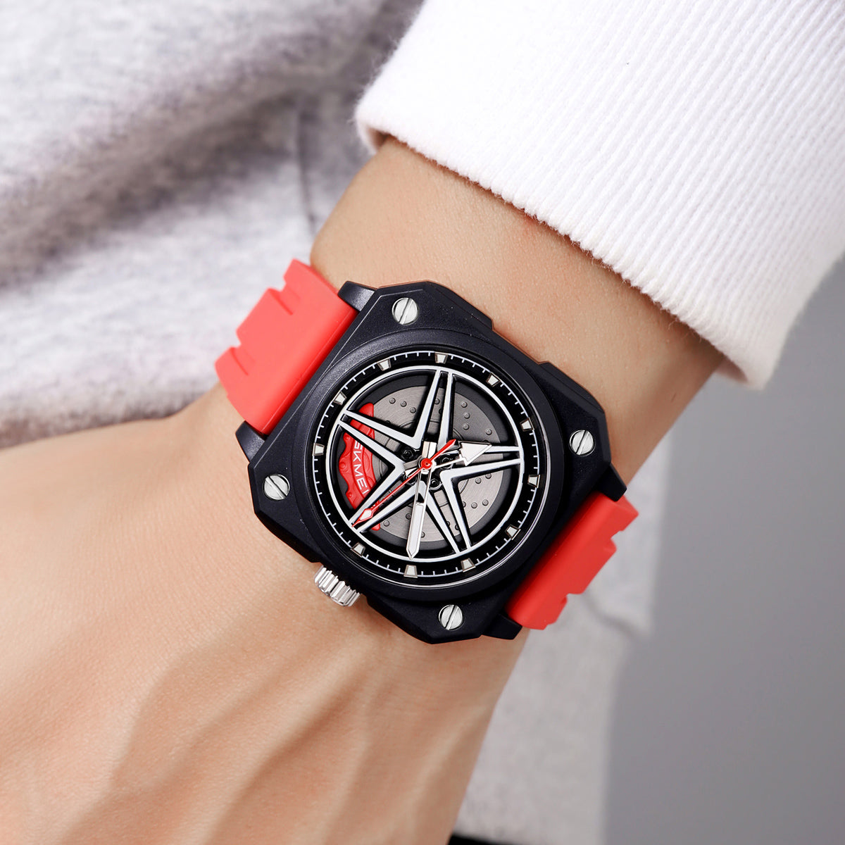 Men's Spinning Car Wheel Watch Rubber Band - 2362