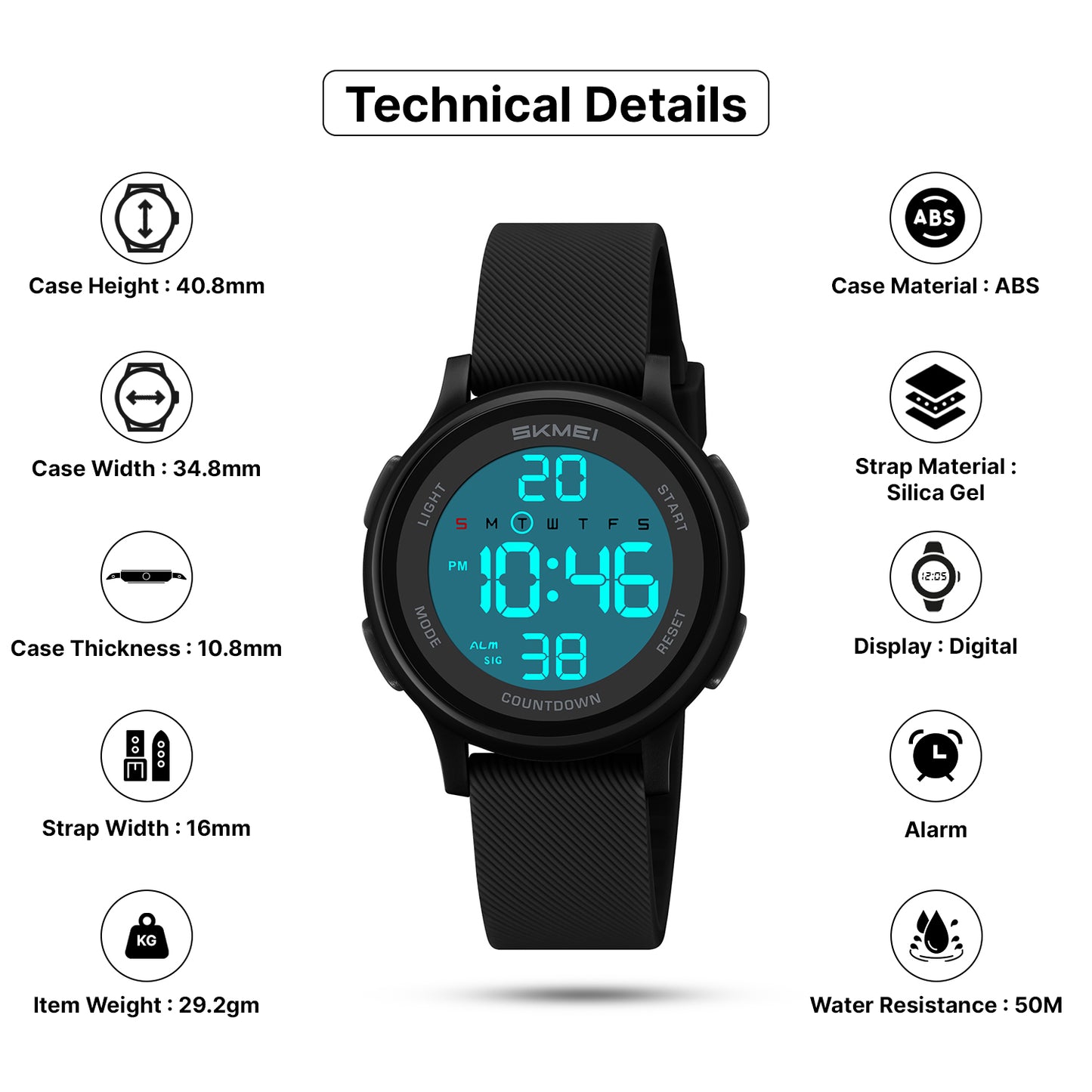 Skmei Digital Dial Silica Gel Strap Watch for Kids - 2427