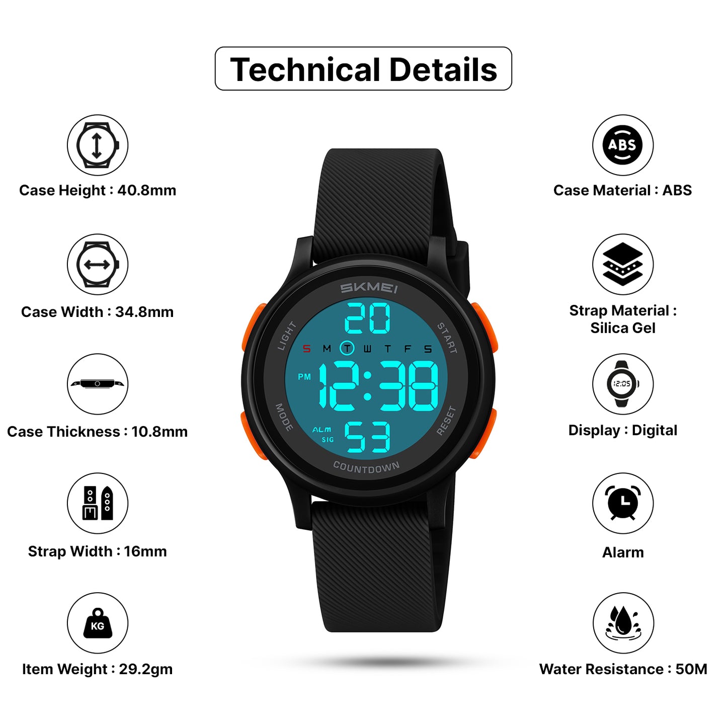 Skmei Digital Dial Silica Gel Strap Watch for Kids - 2427