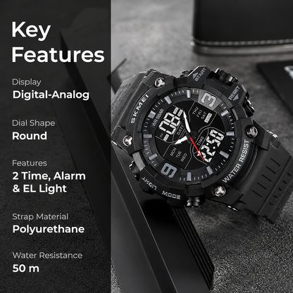 Rugged Analog Digital Sports Watch for Men with Multi Function Display and Outdoor Style