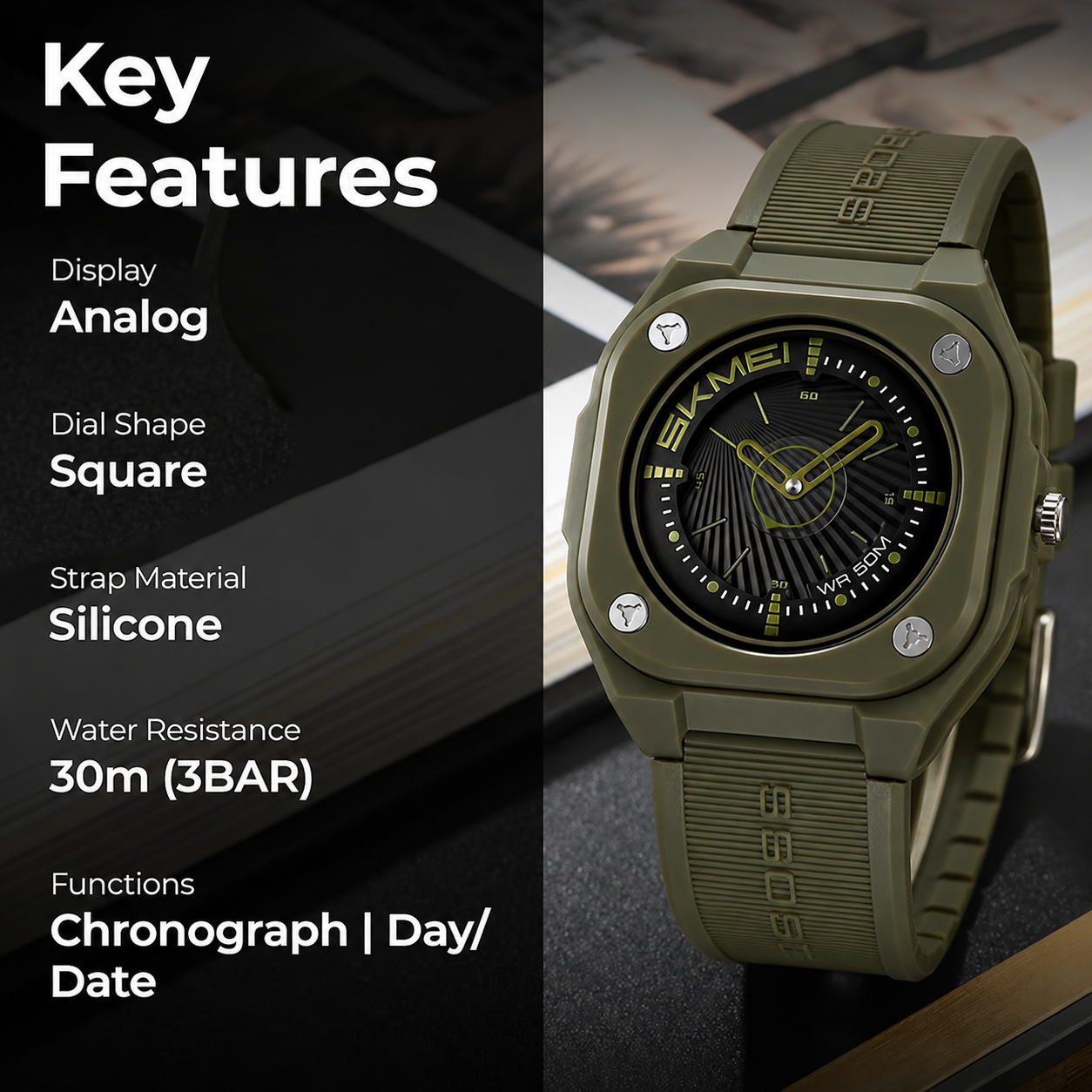 Minimalist Analog Wrist Watch with Textured Strap for men