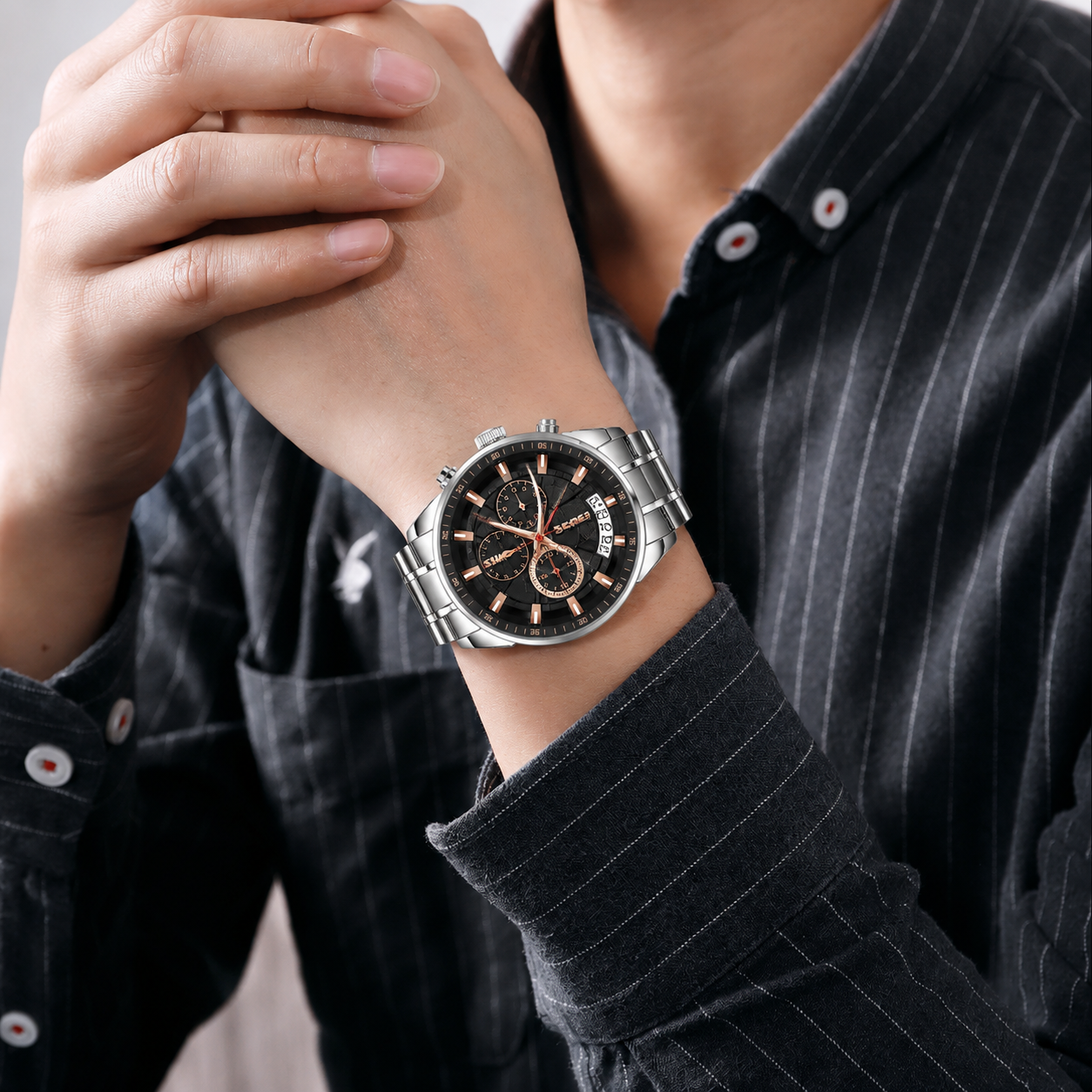Premium Analog Chronograph Wrist Watch with Metal Strap For Men