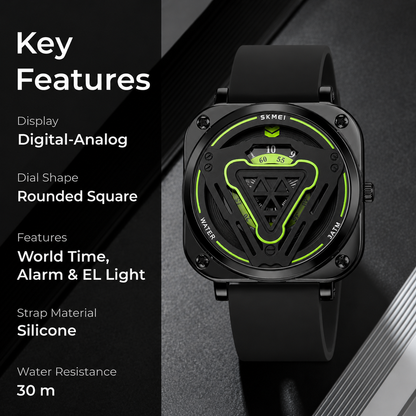 Futuristic Digital Analog Wrist Watch with Silicone Strap