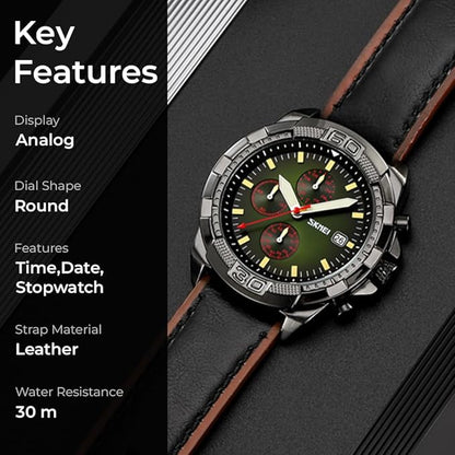 Men Quartz Watch Six Pointer Popular Leather Strap Waterproof Watch