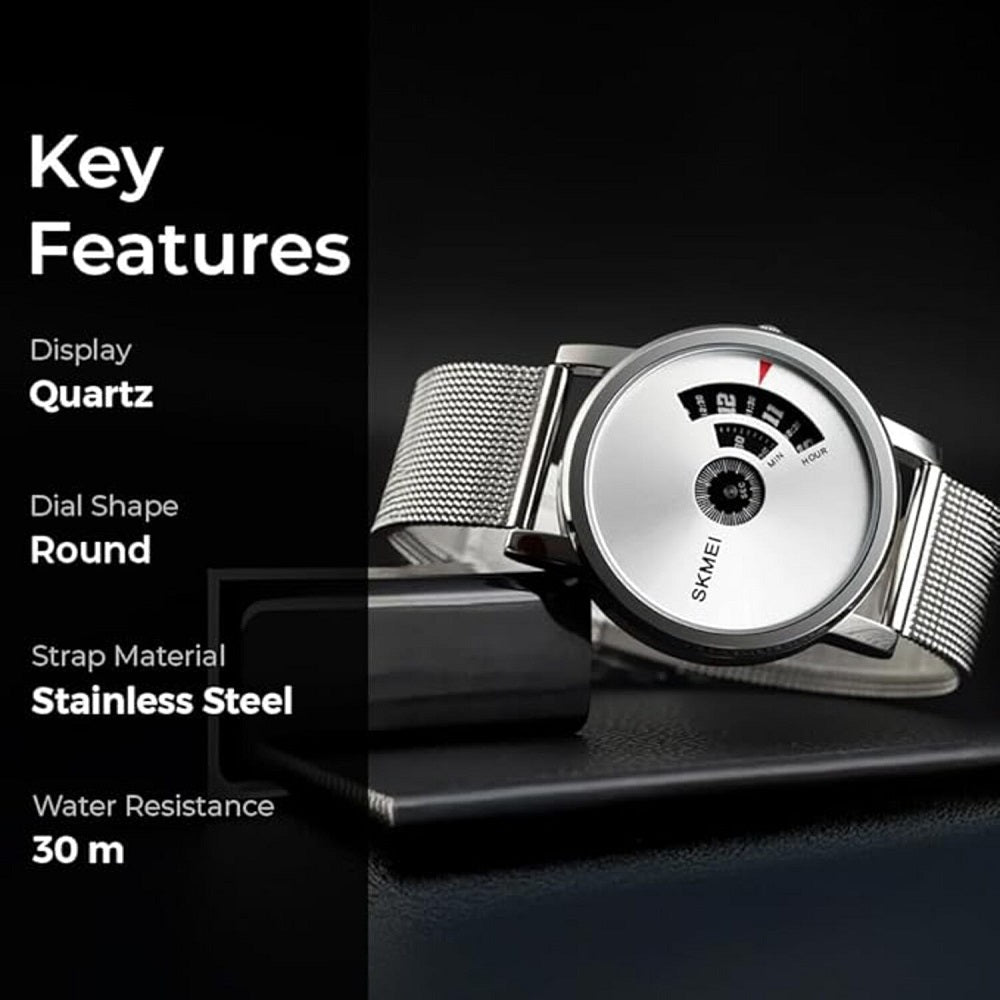 Minimalist Analog Wrist Watch with Mesh Strap and Modern Dial Design For Men