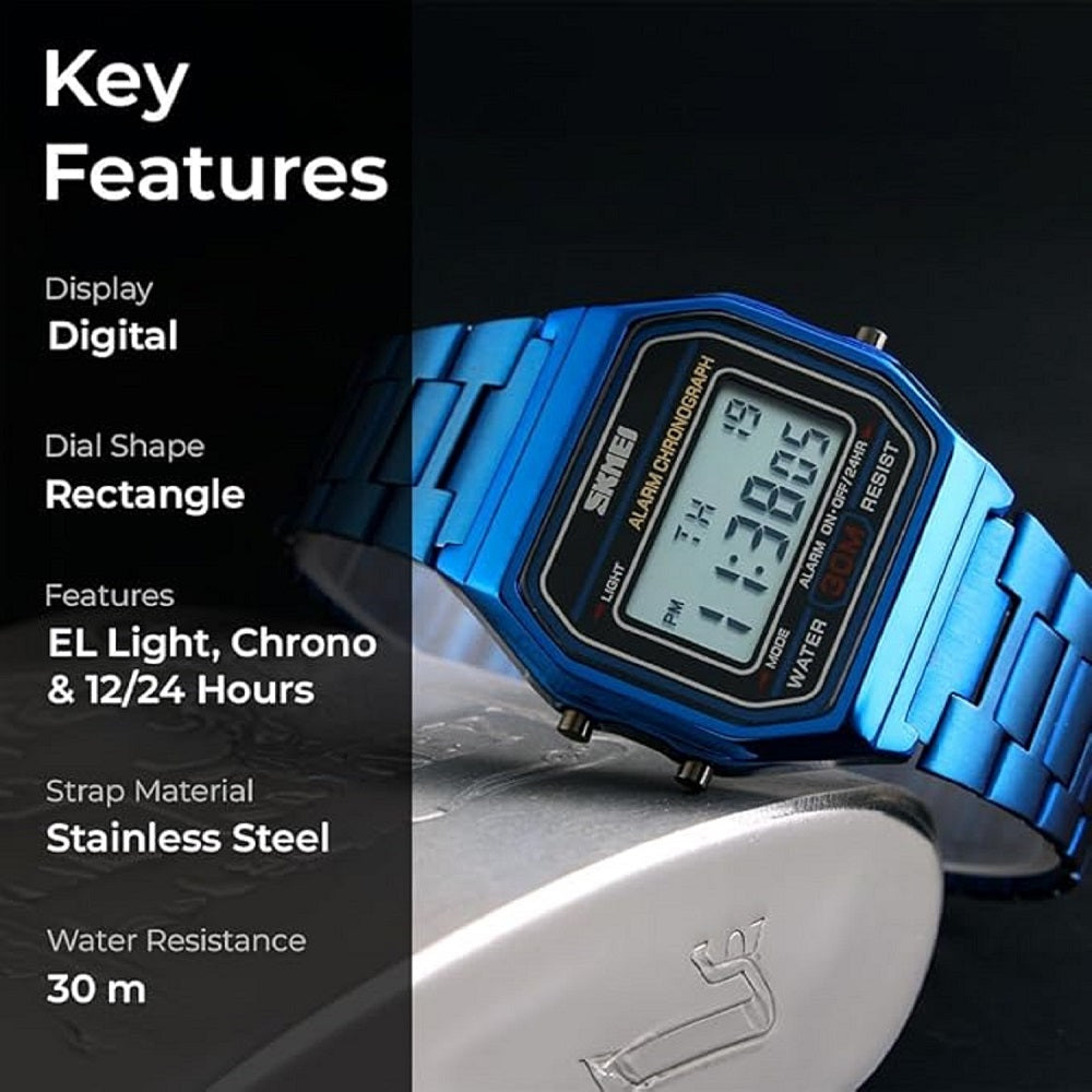 Vintage Digital Wrist Watch with Metal Strap For Women