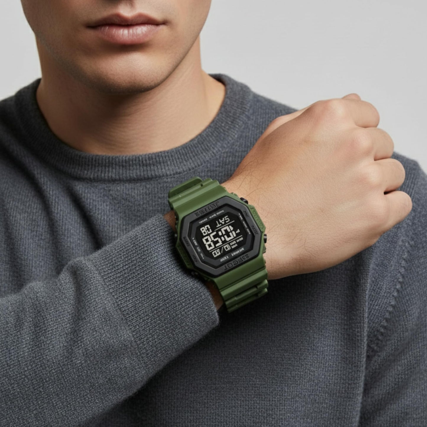 Stylish Digital Sports Watch for Men with Square Dial Dual Time Alarm Stopwatch Luminous Display and Durable Strap