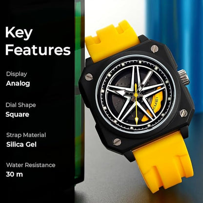 Silicone Men’s Analog Quartz Sports Watch Waterproof & Trendy Wheels Rolling Design