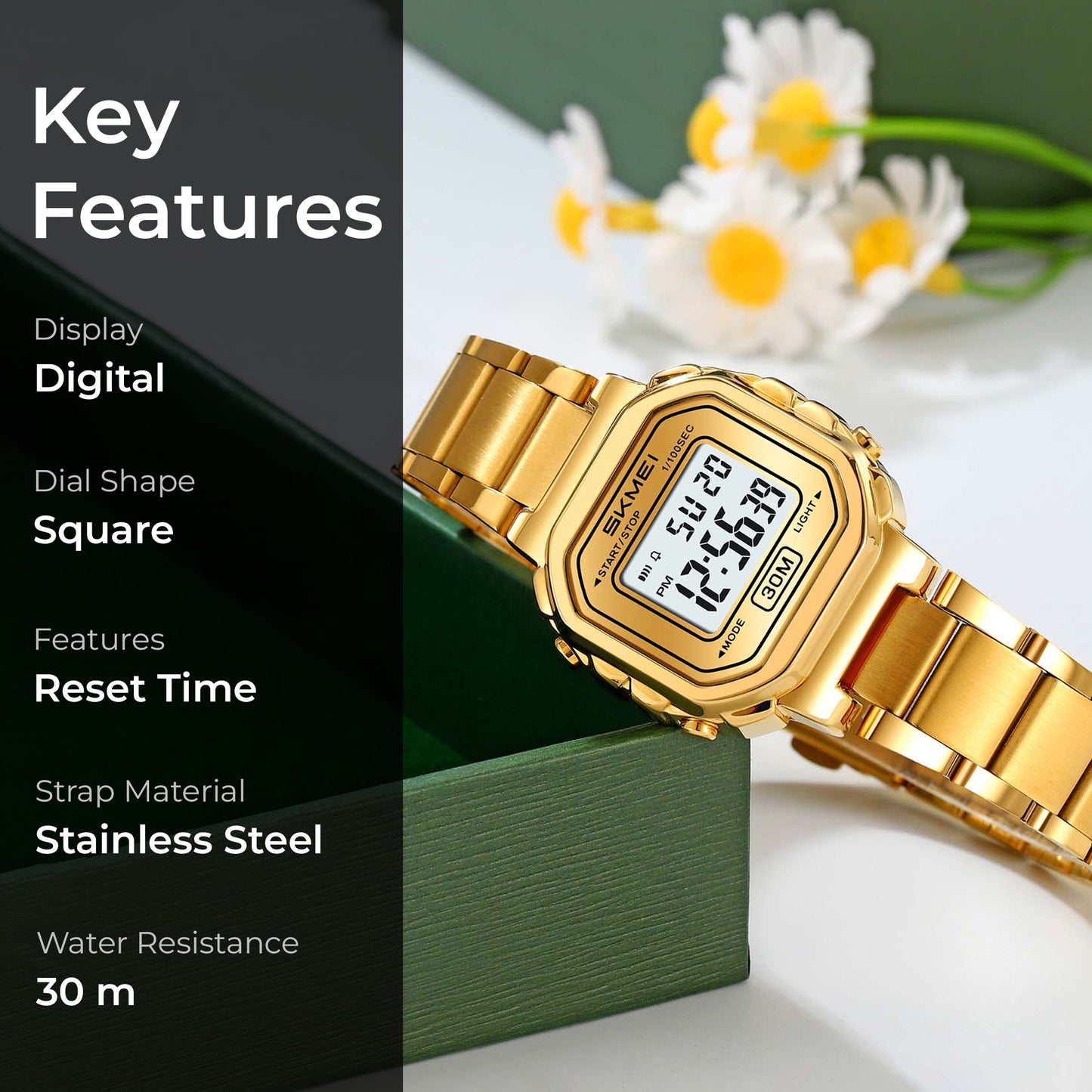 Skmei Digital Dial Stainless Steel Strap Watch for Women - 2387