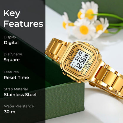 Skmei Digital Dial Stainless Steel Strap Watch for Women - 2387