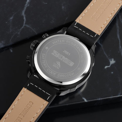Premium Leather Chronograph Wristwatch with Textured Multi-Dial