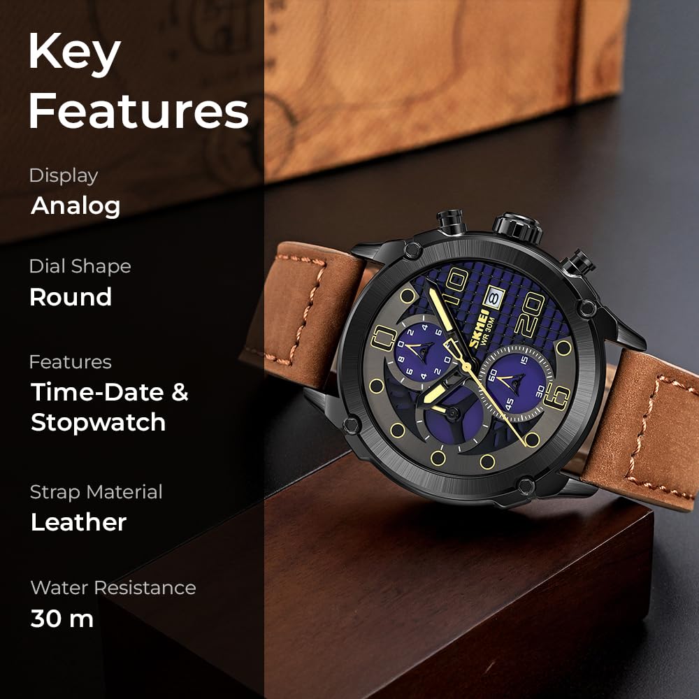 Premium Leather Chronograph Wristwatch with Textured Multi-Dial