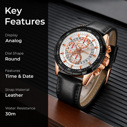 Luxury Analog Watch for Men with Designer Dial and Premium Leather Strap