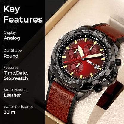 Men Quartz Watch Six Pointer Popular Leather Strap Waterproof Watch