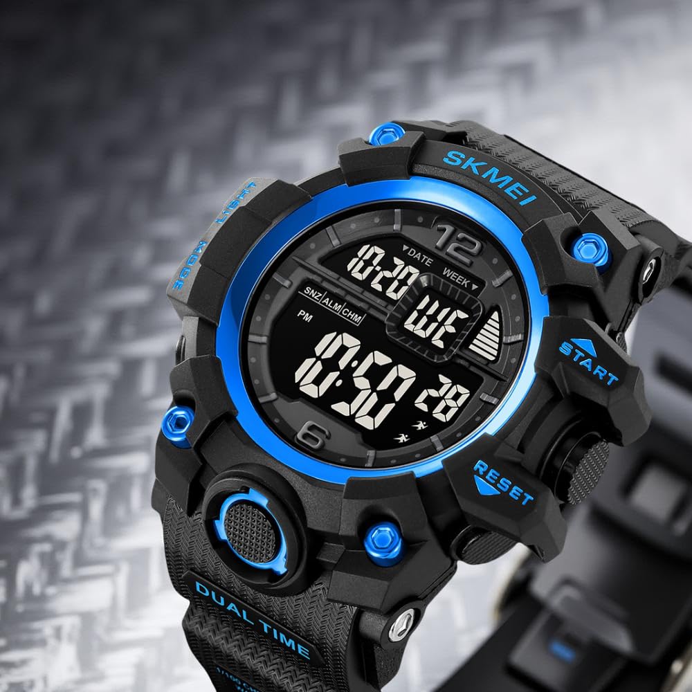 Rugged Digital Sports Watch for Men with Dual Time Display and Outdoor Adventure Style