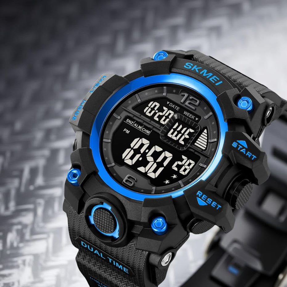 Digital Watch for Men with Black Silicone Strap and Round Dial for Casual & Formal Wear