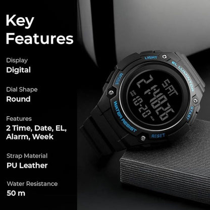 Digital Sports Wrist Watch with Large Display and Resin Strap For Men
