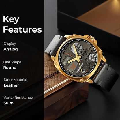 Premium Skeleton Dial Analog Wrist Watch with Leather Strap for men