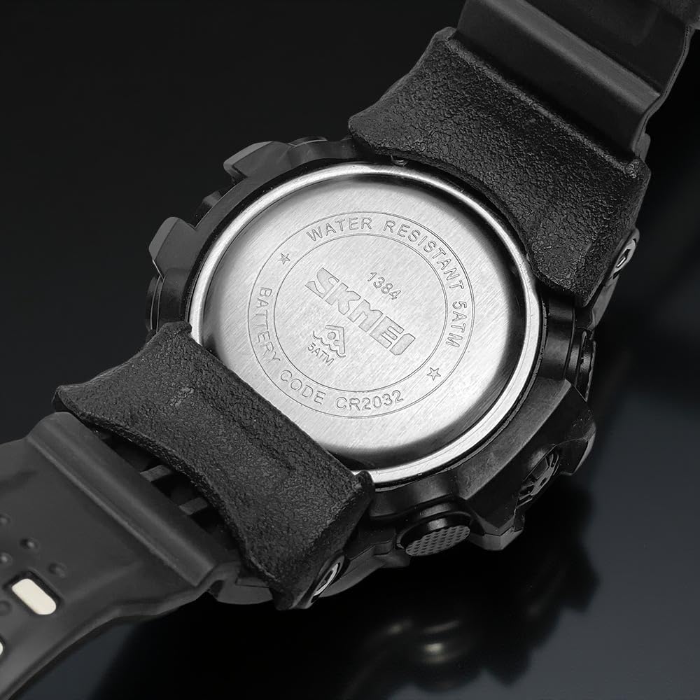 Rugged Digital Sports Watch for Men with Dual Time Display, Alarm, LED Light and Outdoor Style Strap