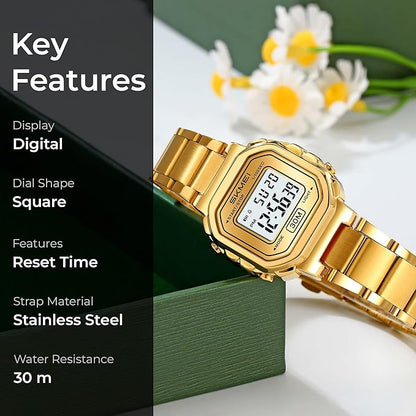 Digital Display Metal Strap Wrist Watch for women