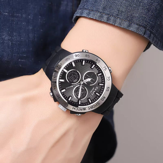 Analog-Digital Watch for Men with Black Silicone Strap and Round Dial for Casual & Formal Wear