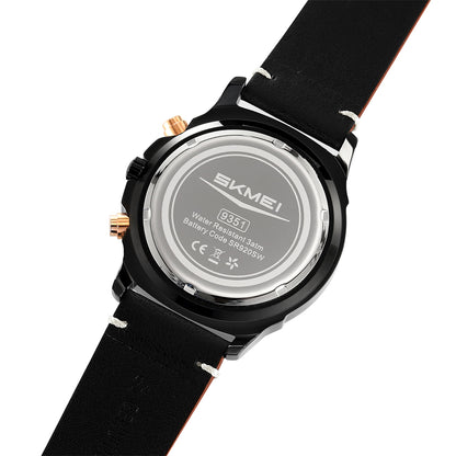 Skmei Quartz Analog Dial Leather Strap Watch for Men - 9351