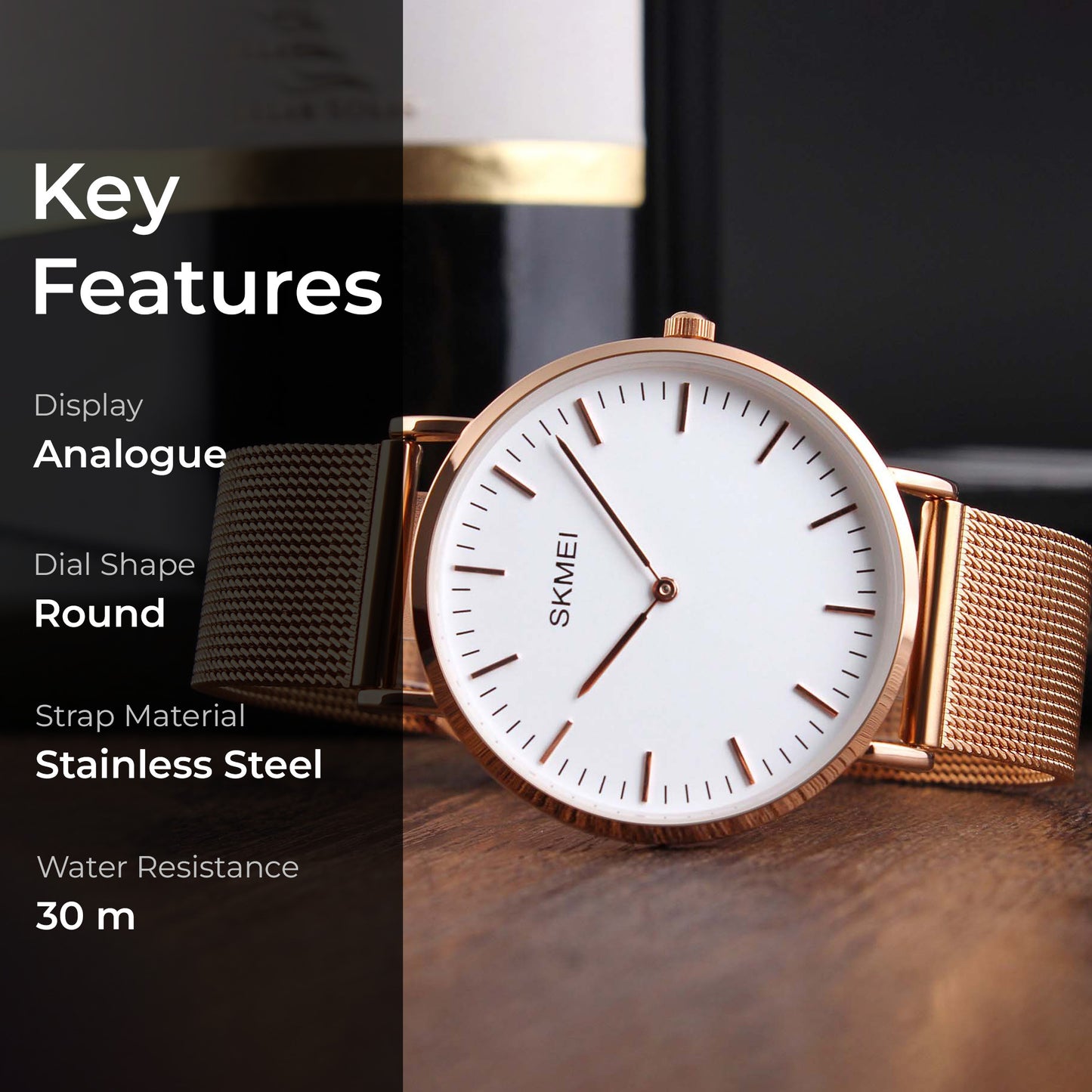 Skmei Quartz Analog Dial Stainless Steel Strap Watch for Men - Q028