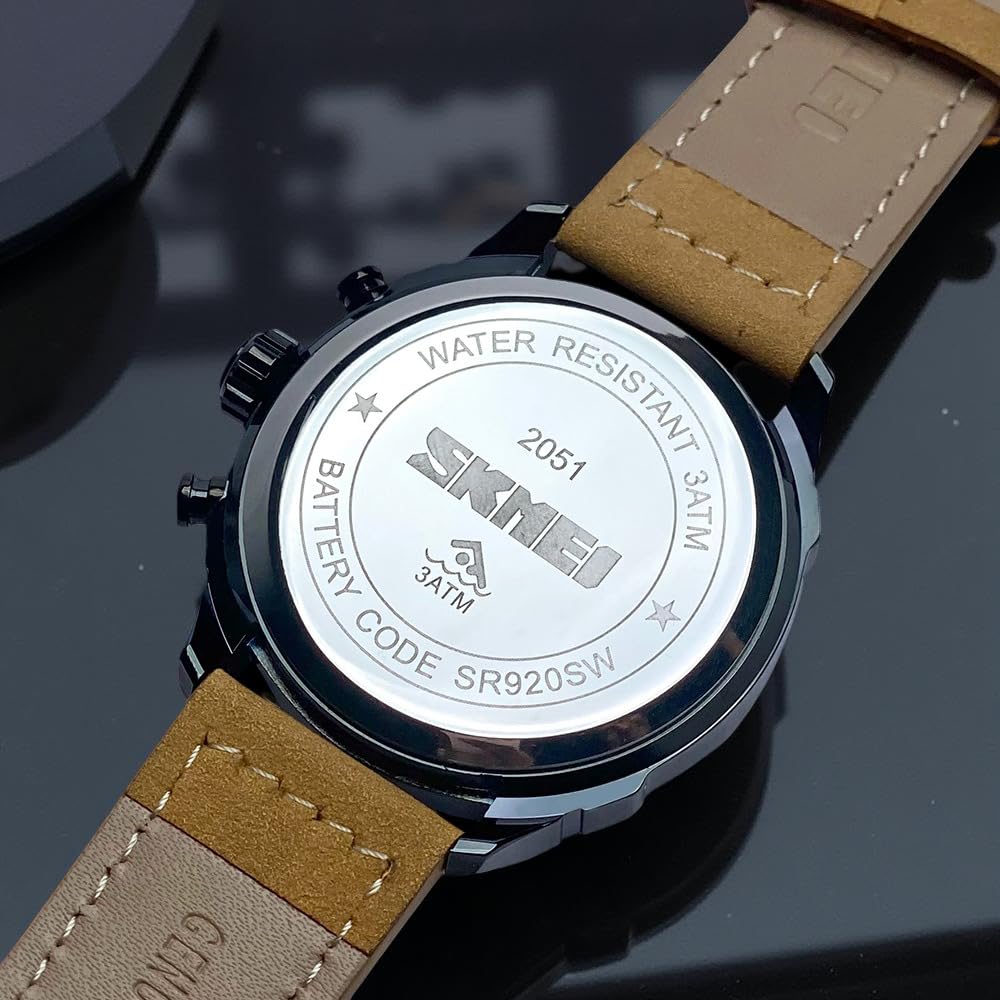 Premium Leather Chronograph Wristwatch with Textured Multi-Dial
