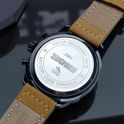 Premium Leather Chronograph Wristwatch with Textured Multi-Dial