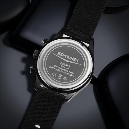 Classic Chronograph Style Analog Watch with Fabric Strap