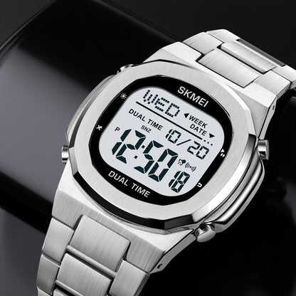 Premium Digital Sports Watch for Men with Stainless Steel Strap, Waterproof Style Wrist Watch for Casual Outdoor and Daily Wear