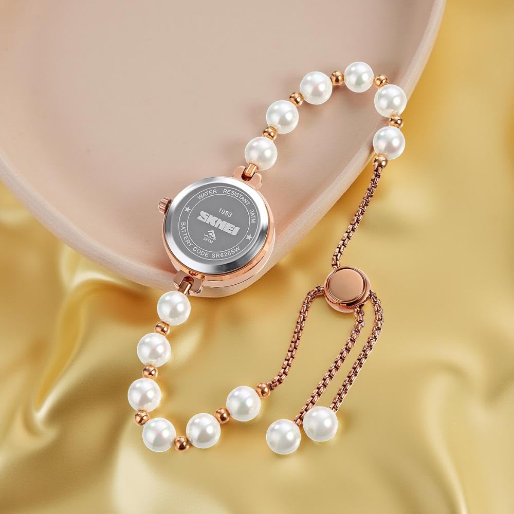 Elegant Pearl Chain Analog Watch for Women with Premium Rose Gold Finish and Adjustable Bracelet Design