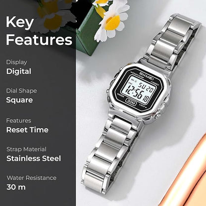 Digital Display Metal Strap Wrist Watch for women