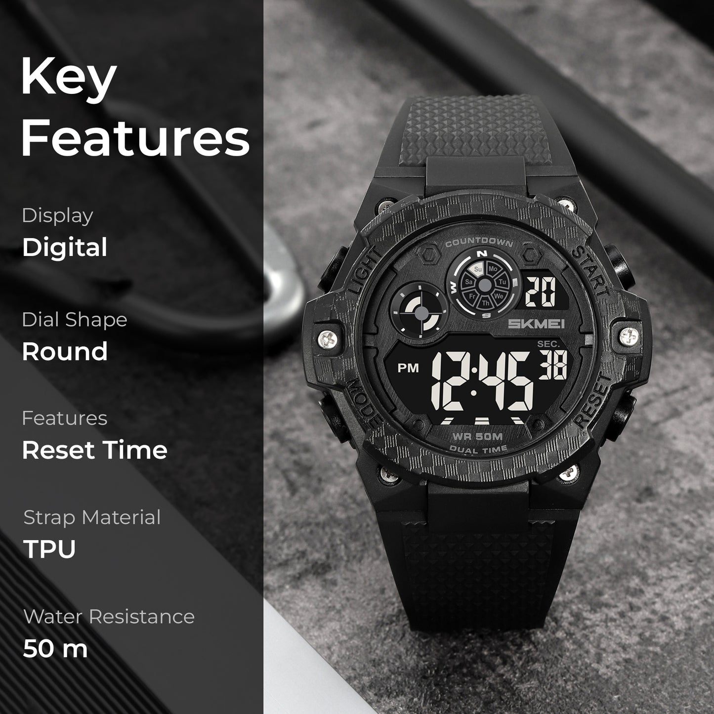 Skmei Digital Dial TPU Strap Watch for Men - 2337