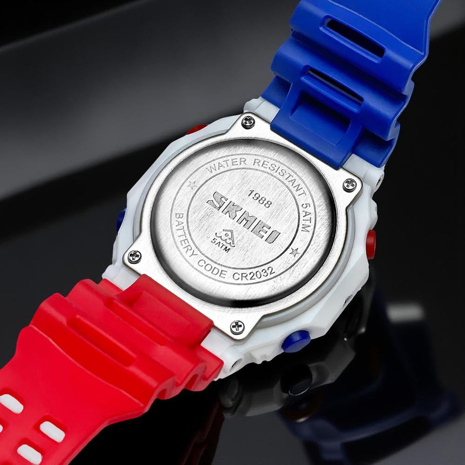 Digital Watch for Men with Red-blue Silicone Strap and Round Dial for Casual & Formal Wear