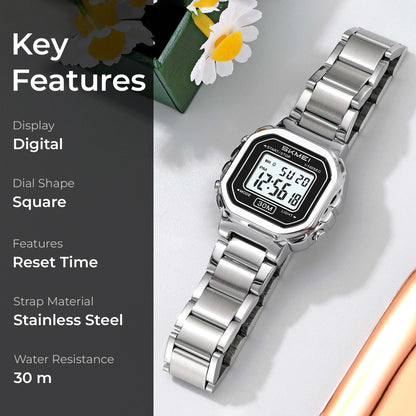 Skmei Digital Dial Stainless Steel Strap Watch for Women - 2387