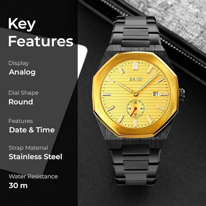 Premium Black Watch for Men – Stainless Steel Strap, Analog Dial with Date Function